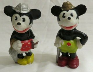 Walt E Disney Minnie And Mickey Mouse Ceramic Figurines 4 " Made In Japan C1930