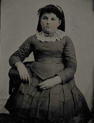 Tintype Photo T1201 Chubby Faced Girl W/ Tinted Cheeks & Pretty Dress