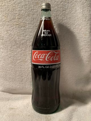 Rare Full 36oz Coca - Cola Acl Soda Bottle Tough Size To Find