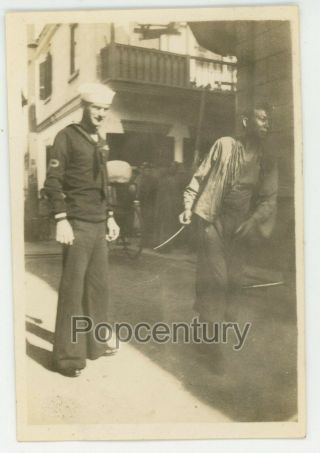 1932 China Photograph Chefoo Uss Blackhawk Tubbs Us Navy Sailor Street Photo
