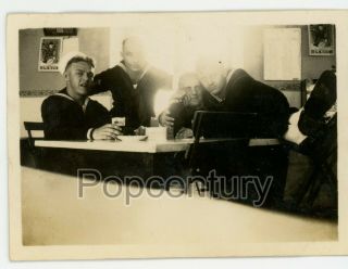1932 China Photograph Chefoo Uss Blackhawk Tubbs Us Navy Sailors Bar Room Photo