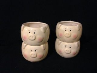 Pig Stacking Ceramic Mugs Coffee Cups Set Of 4