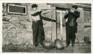 Antique B/w Rppc - 2 Young Men W/ Rifles Pointed At Each Other W/other Weapons