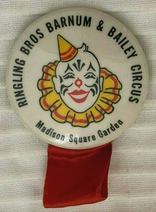 Ringling Bros Barnum & Bailey Circus Madison Square Garden Clown Celluloid Pin