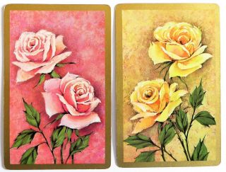 Pair Vintage Swap Cards.  Roses.  Pink & Yellow Flowers.  Arrco