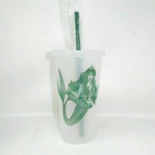 Starbucks Mermaid Siren Cold Cup W/ Lid Straw - Reusable Plastic Venti 24oz
