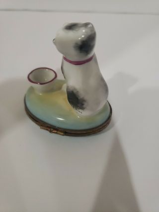Vintage Limoges Trinket Box Cat with Tea Cup.  Paint Main 2