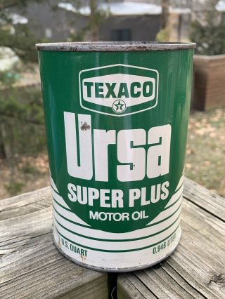 Vintage Texaco Ursa Plus Motor Oil 1 Qt.  Metal Can Gas Station Sign - Empty