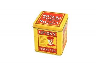 Vintage Bristol Ware Lipton Tea Yellow Red Tea Planter,  Ceylon Tin