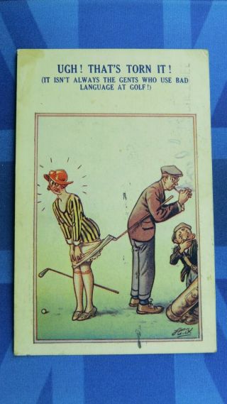Risque Bamforth Comic Postcard 1924 Golf Club Caddie Silk Stockings Garter Theme