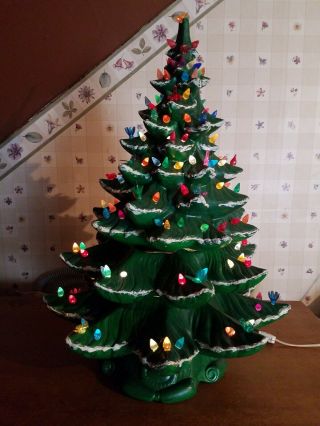 Vintage Atlantic Mold Light Up Ceramic Christmas Tree Flocked,  With Music Box