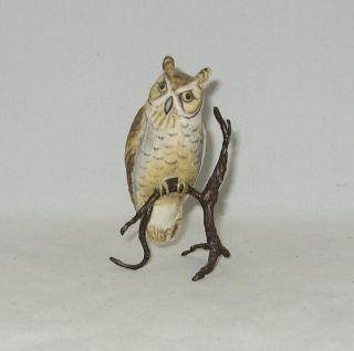 Boehm Porcelain Miniature Bird Sculpture " Great Horned Owl On Bronze "
