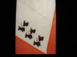 Vintage " Scotties Marching In With A Wish " Christmas Greeting Card