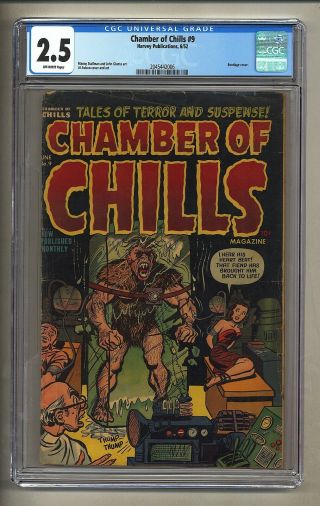 Chamber Of Chills 9 (cgc 2.  5) O/w Pages Bondage Cover 1952 Harvey Comics (26559