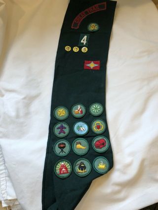 Vintage 1960’s Ohio Girl Scout Sash With Badges,  Pins,  Patches