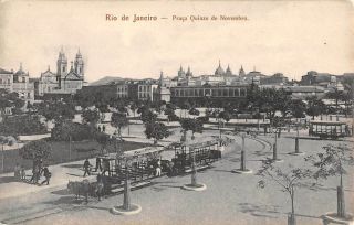 Rio De Janeiro,  Brazil,  Praca Quinze De Novembro,  Horse Drawn Trolleys C 1904 - 14