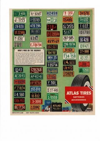 Vintage 1956 Atlas Tires Batteries License Plates Of States Ad Print