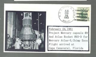 Mercury Atlas 5 Chimp Enos Capsule & Booster Arrives At Pt Canaveral Feb 24,  1961