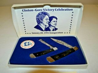 1993 Clinton Gore Victory Celebration Inauguration 2 Pocket Knife Set W/coa