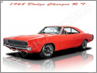 1968 Dodge Charger Rt In Red Metal Sign: Fully Restored