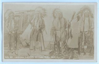 " Indian Chiefs After Pow Wow " Oregon; Real Photo Postcard Rppc Head Dress