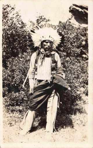 Real Photo Postcard Indian Chief In Full Headdress 114330