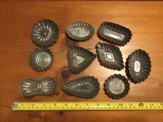 10 Antique Fluted Tin Cookie Candy Small Pastry Molds Kitchenware