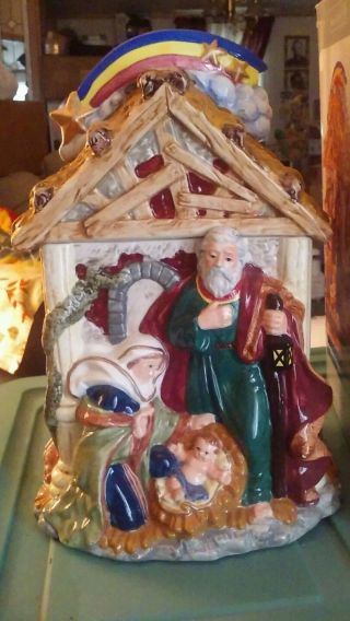 Homespun Holiday Hometrends ® Bethlemen Christmas Nativity Scene Cookie Jar Epoc