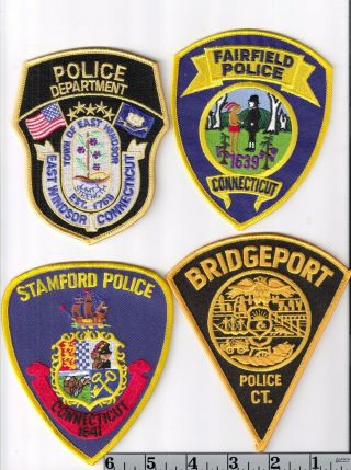 4 Connecticut Police Patches E.  Windsor,  Fairfield,  Stamford & Bridgeport