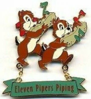 Htf Old Disney Pin Dlr 12 Days Of Christmas Eleven 11 Pipers Piping Chip N Dale