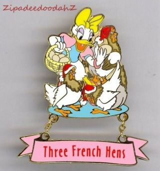 Htf Old Disney Pin Dlr 12 Days Of Christmas 3 French Hens & Daisy Duck Dangle
