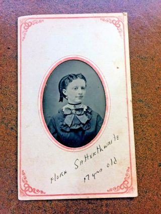 Antique Tintype Young Girl 17 Years Old In Paper Frame Oval Cutout Satterthwaite