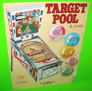 Target Pool Pinball Flyer Gottlieb 1969 Game Artwork Promo Sheet