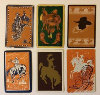 6 Vintage Playing Cards Western Cowboys & Horses Boots/saddles