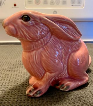 Vtg Pink Ceramic Bunny/rabbit Planter,  Art / Pottery/ Easter/ Spring/ Anytime