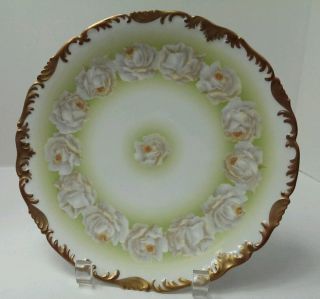 T & V Limoges France Hand Painted Scalloped Cabinet Plate White Roses