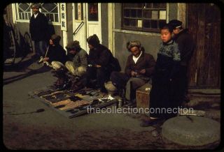 Vtg 1950s 35mm Slide South Korea Street Scene Sidewalk Shoe Repair & Shine S36