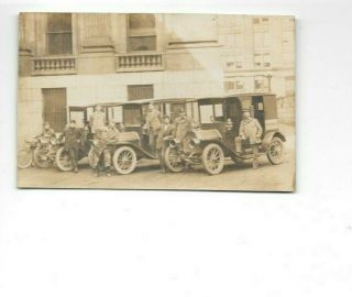 Vintage Postcard Rppc Men And Antique Mail Vehicles Posted 1910 Indianapolis