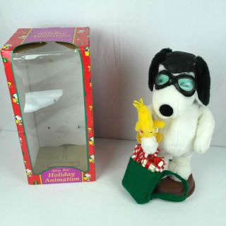 1997 Snoopy Animated Flying Ace 18 " Christmas Santa 