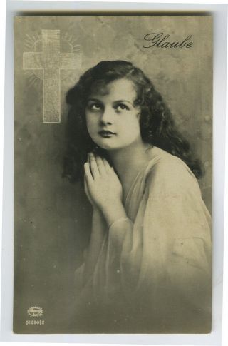 C 1910 Child Children Pretty Prayer Girl Faith Photo Postcard