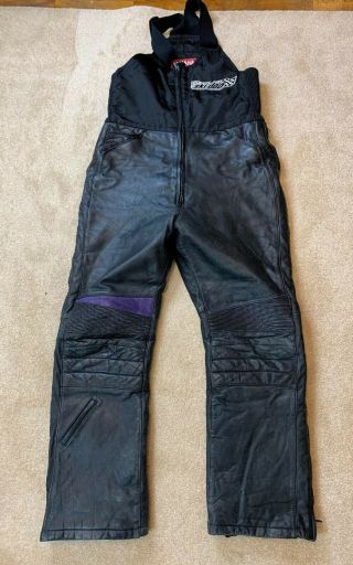 Vintage Adult L Yamaha Ski - Doo Snowmobiles Black Leather Bibs Pants