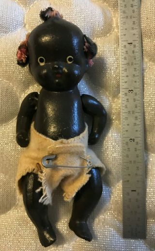 Vintage,  " Made In Occupied Japan ",  Black Bisque Baby Doll With Cloth Diaper.