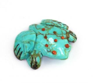 Vintage Zuni Carved Turquoise Coral Frog Fetish Signed Quam