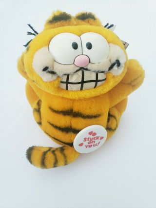 Vintage Garfield Stuck On You W/ Suction Cups & Button 1978 Tags Plush