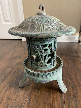 Vintage Cast Iron Pagoda Oriental Hanging Garden Lantern Candle Holder 14 " H