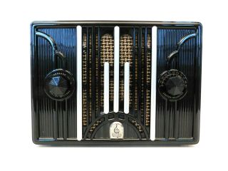 Vintage Old 1930s Antique Emerson Black Bakelite & Chrome Strip Restored Radio