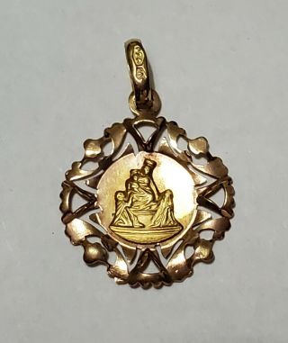 Vintage 18K Gold Catholic Charm Medal Pendant Mary Madonna Baby Jesus Art,  1.  45g 2