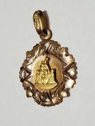 Vintage 18K Gold Catholic Charm Medal Pendant Mary Madonna Baby Jesus Art,  1.  45g 3