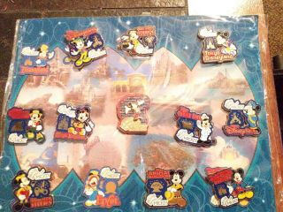 Disney Pins Around Our World With Mickey Incomplete Set With Placard