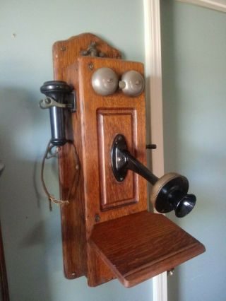 Antique Dean Phone Company Elyria,  Ohio Solid Oak Wall Phone.  Early 1900 